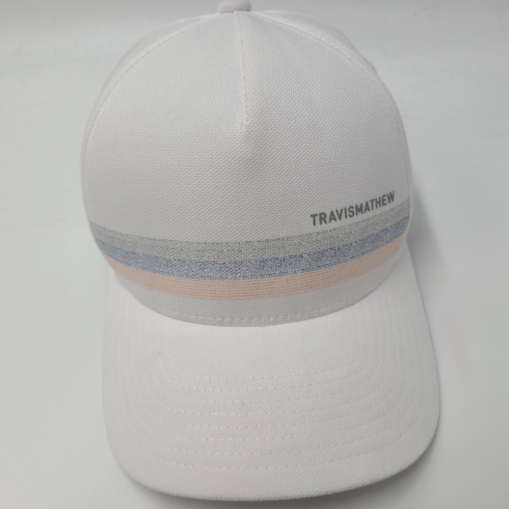 Travis Mathew Hat Fitted S-M White Gray Blue Orange Striped Golf Casual Logo Men